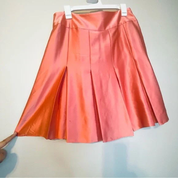 Elegant 100% Silk Mini Pleated Skirt in Coral Pink